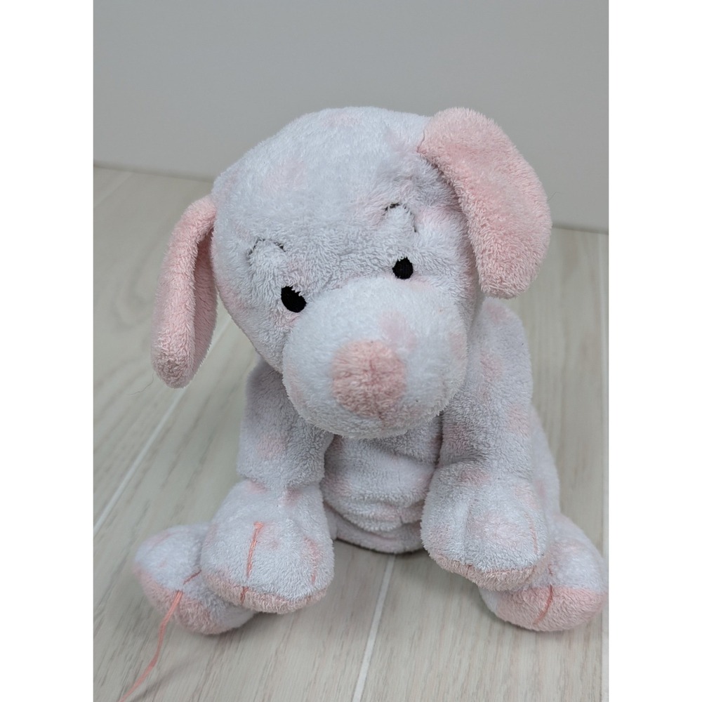 Ty Pluffies Lovesy Puppy Dog White Pink Polka Dot Spots Eyebrows Plush 2004